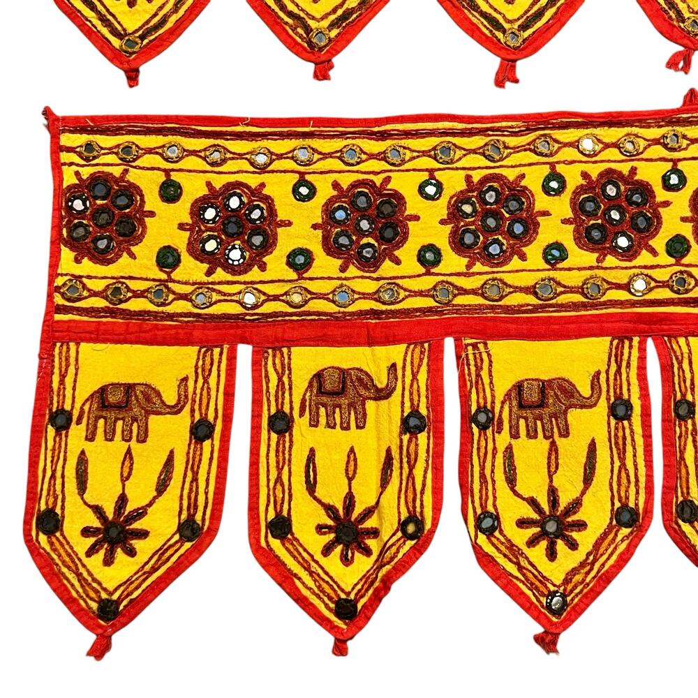 Vintage Rajasthani Elephant Embroidered Mirror Tile Door Hangings Window Valance - Picture 5 of 8